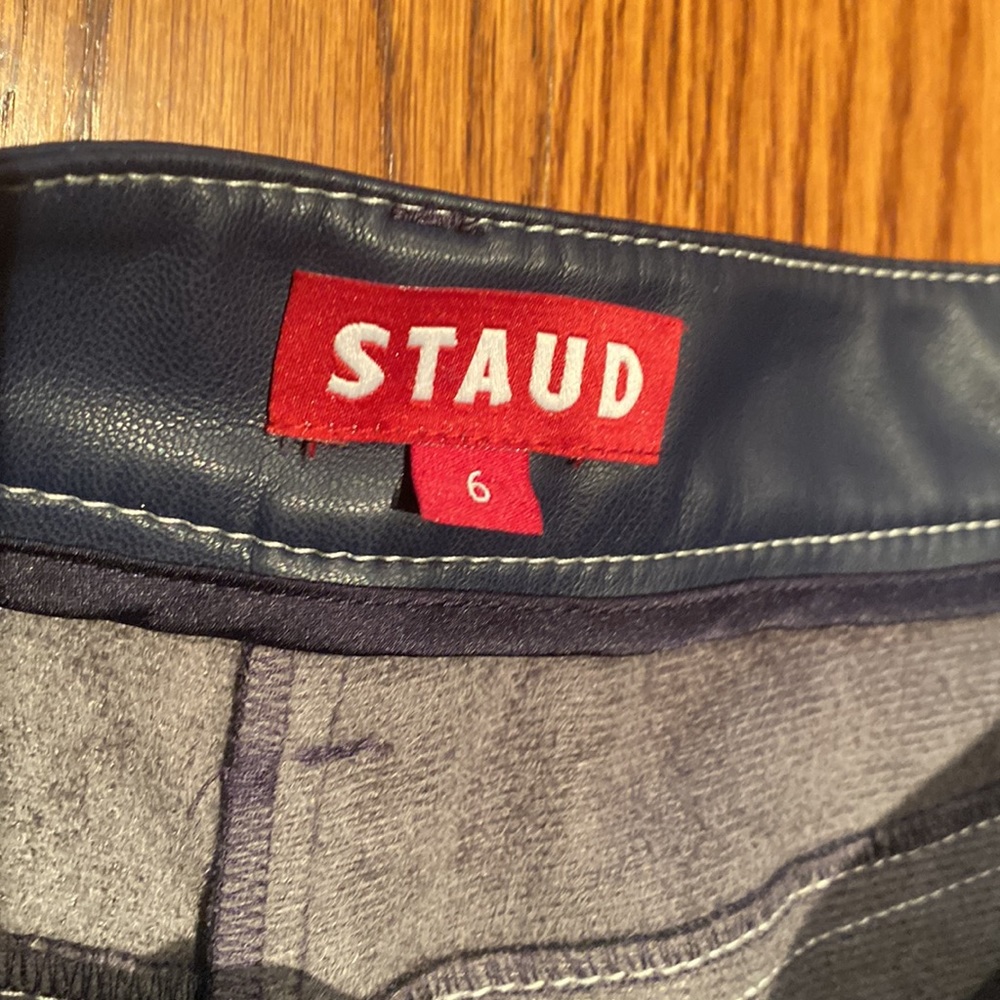 Staud vegan leather cropped wide leg navy Domino pants jeans size 6 - Picture 4 of 10